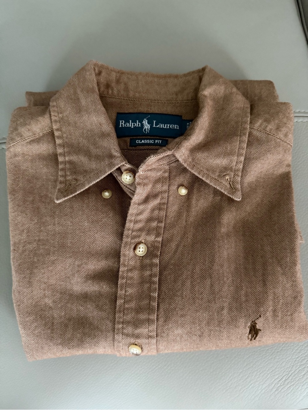 Ralph Lauren Brown Herringbone Classic-Fit Button-Down Shirt - Picture 4 of 5
